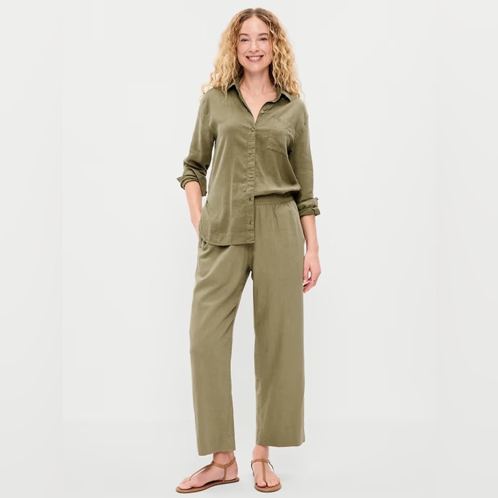 NWT! Old Navy Green High-Waisted Linen-Blend Straight Ankle Pants - Large Tall🖤
